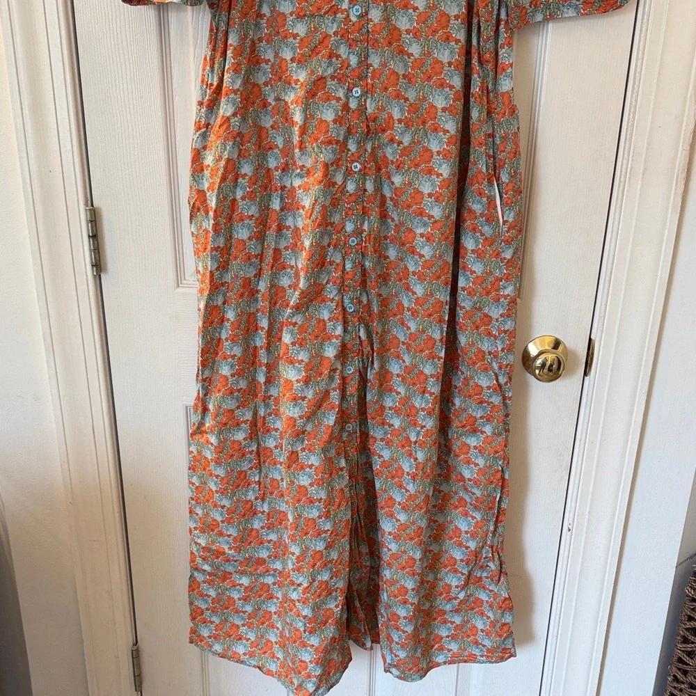 Tuckernuck Floral Maxi Shirtdress in Orange and Light Blue - Picture 3 of 4